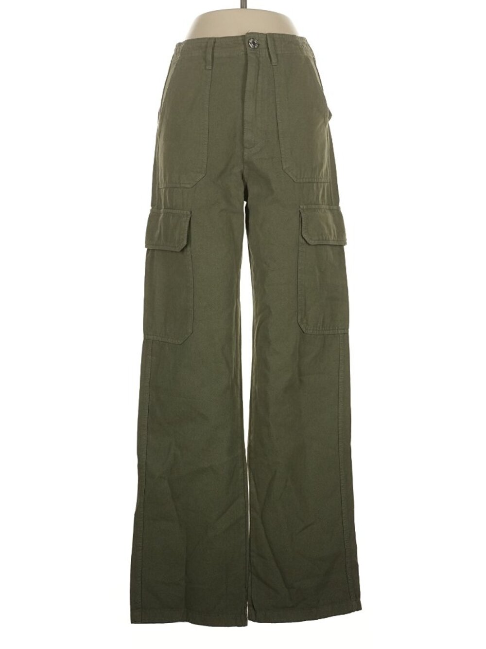 Zara Cargo Pocket Straight Leg Green Khaki Pants